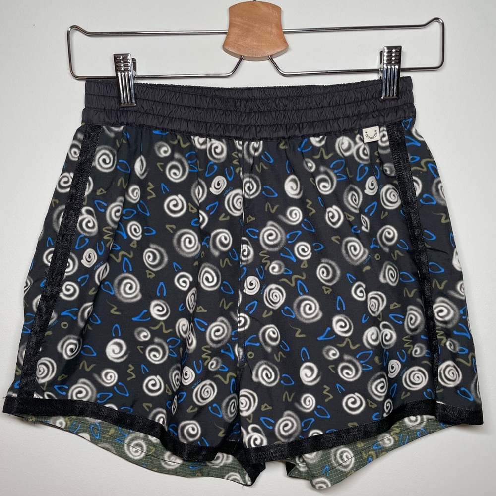 Fiorucci black running / track shorts with abstract graffiti spiral print